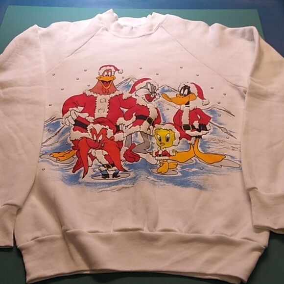 Classic Warner Brothers Cartoon Characters Christmas Sweatshirt Cottagecore - Picture 1 of 8
